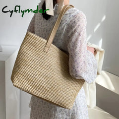Cyflymder Summer Women’s Tote Bags Leisure Straw Woven Handbags Beach Travel Shopping