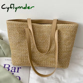 Cyflymder Summer Women’s Tote Bags Leisure Straw Woven Handbags Beach Travel Shopping Khaki