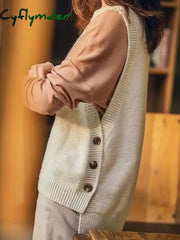 Cyflymder Sweater Cardigan O-Neck Sleeveless Women Autumn Winter Top Solid Knitted Vest Commuter