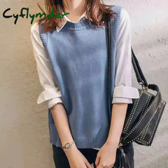 Cyflymder Sweater Cardigan O-Neck Sleeveless Women Autumn Winter Top Solid Knitted Vest Commuter