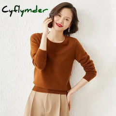 Cyflymder Sweaters Round Neck Pullover Women Keep Warm Long Sleeves Solid Color Bottoming Shirt