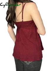 Cyflymder Sweet Bow Lace Camisoles Vintage Harajuku Chic Backless Red Tops Y2K Aesthetic Sleeveless Buttons Women’s