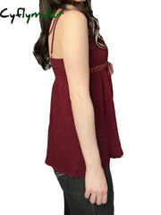 Cyflymder Sweet Bow Lace Camisoles Vintage Harajuku Chic Backless Red Tops Y2K Aesthetic Sleeveless Buttons Women’s