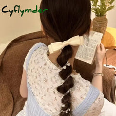 Cyflymder Sweet Elastic Spiral Shining Pearl Telephone Wire Hairband Bowknot Ponytails Braid Head Rubber Hair Tie Rope