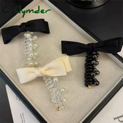 Cyflymder Sweet Elastic Spiral Shining Pearl Telephone Wire Hairband Bowknot Ponytails Braid Head Rubber Hair Tie Rope