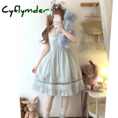 Cyflymder Sweet Elegant Lolita Mini Dress Women Japanese Kawaii Cute Lace Square Neck Fairy Dresses Korean Summer Party