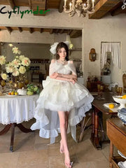 Cyflymder Sweet Elegant Lolita Style Princess Dress Women Sexy Chic Slash Neck Korean Strap Dress Female Fashion Casual