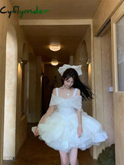 Cyflymder Sweet Elegant Lolita Style Princess Dress Women Sexy Chic Slash Neck Korean Strap Dress Female Fashion Casual