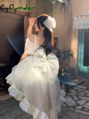 Cyflymder Sweet Elegant Lolita Style Princess Dress Women Sexy Chic Slash Neck Korean Strap Dress Female Fashion Casual