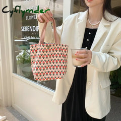 Cyflymder Sweet Embroidered Women’s Bag New Daisy Flower Canvas Handbag Snack Storage Bento Hand