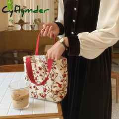 Cyflymder Sweet Embroidered Women’s Bag New Daisy Flower Canvas Handbag Snack Storage Bento Hand