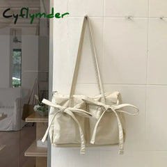 Cyflymder Sweet Girls Bowknot Nylon Shoulder Women Bag Korean Niche Design Bow Summer Travel Beach