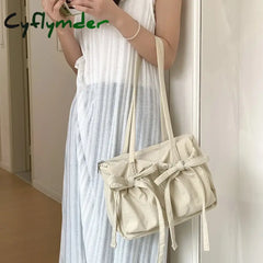 Cyflymder Sweet Girls Bowknot Nylon Shoulder Women Bag Korean Niche Design Bow Summer Travel Beach