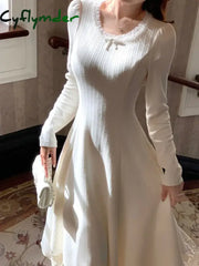 Cyflymder Sweet Irregular Long Knitted Dress Women Autumn Warm Slim Korean Party Dress Female Fashion Elegant Beach