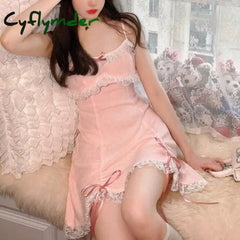 Cyflymder Sweet Style Japanese Pink Lolita Dress Women Cute Lace Bow Princess Dress Korean Fashion Autumn Girly Kawaii