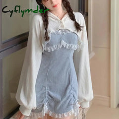 Cyflymder Sweet Style Japanese Pink Lolita Dress Women Cute Lace Bow Princess Dress Korean Fashion Autumn Girly Kawaii