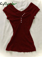 Cyflymder T shirt Harajuku Women Tee Shirts Korea Slim Red Short sleeve Vintage 2000s Femme Crop Tops Aesthetic Sweet