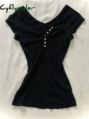 Cyflymder T shirt Harajuku Women Tee Shirts Korea Slim Red Short sleeve Vintage 2000s Femme Crop Tops Aesthetic Sweet