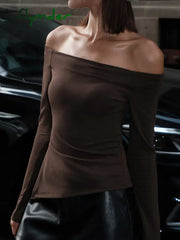 Cyflymder - Terracotta Off Shoulder Long Sleeve Shirt T-Shirts