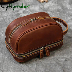 Cyflymder Thick Leather Clutch Bag Mens Wash Bag Storage Genuine Leather Toiletry Kits Real Cowskin