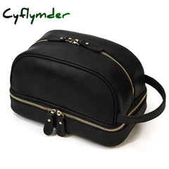 Cyflymder Thick Leather Clutch Bag Mens Wash Bag Storage Genuine Leather Toiletry Kits Real Cowskin