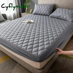 Cyflymder Thick Mattress Cover or Pillowcase Waterproof Pad Protector Monochromatic Soft Durable Fitted Sheet Bed Latex
