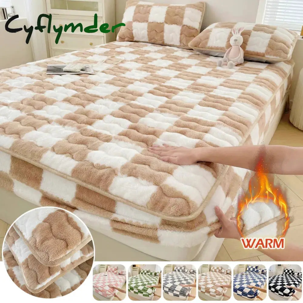 Cyflymder Thicken Velvet Bed Sheet For Bed Solid Color Mattress Cover Long Hair Fleece Bed Covers Soft Plush Queen King