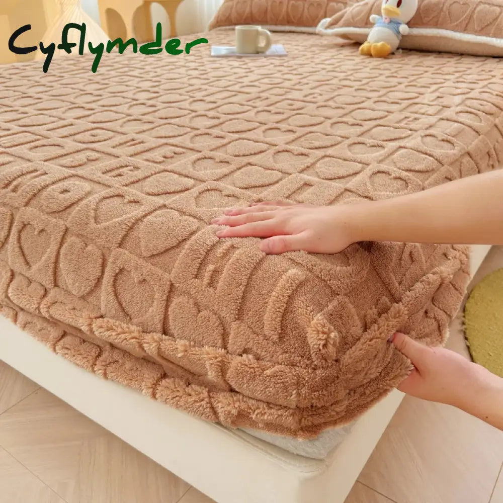Cyflymder Thickened Plush Mattress Cover Warm Soft Milk Velvet Bed Fitted Sheet Double King Queen Size Bedsheet