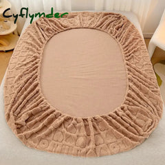 Cyflymder Thickened Plush Mattress Cover Warm Soft Milk Velvet Bed Fitted Sheet Double King Queen Size Bedsheet