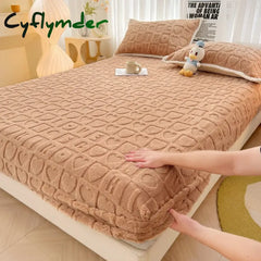Cyflymder Thickened Plush Mattress Cover Warm Soft Milk Velvet Bed Fitted Sheet Double King Queen Size Bedsheet