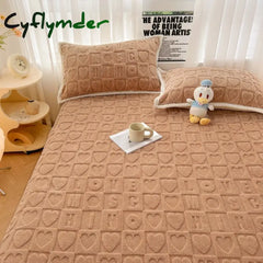 Cyflymder Thickened Plush Mattress Cover Warm Soft Milk Velvet Bed Fitted Sheet Double King Queen Size Bedsheet