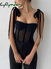 Cyflymder - Tied Mesh Corset Crop Top Black / Xs Tank Tops & Camis