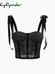 Cyflymder - Tied Mesh Corset Crop Top Tank Tops & Camis