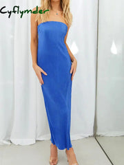Cyflymder - Tied Open Back Plisse Tube Long Dress Dresses