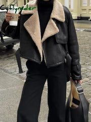 Cyflymder - Too Blessed Sherpa Lined Shearling Leather Flight Jacket Black / Xs Fleece Jackets