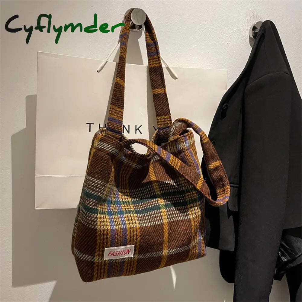 Cyflymder Tote Women’s Bag Shoulder Wool Shopper Bags For Women Large Capacity Autumn Winter New