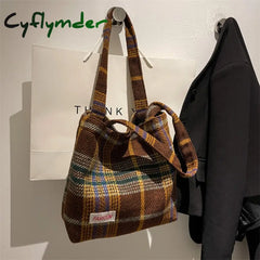 Cyflymder Tote Women’s Bag Shoulder Wool Shopper Bags For Women Large Capacity Autumn Winter New