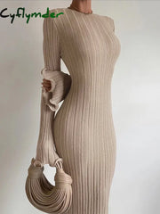 Cyflymder - Tranquility Rib Open Back Long Sleeve Dress Sweater Dresses