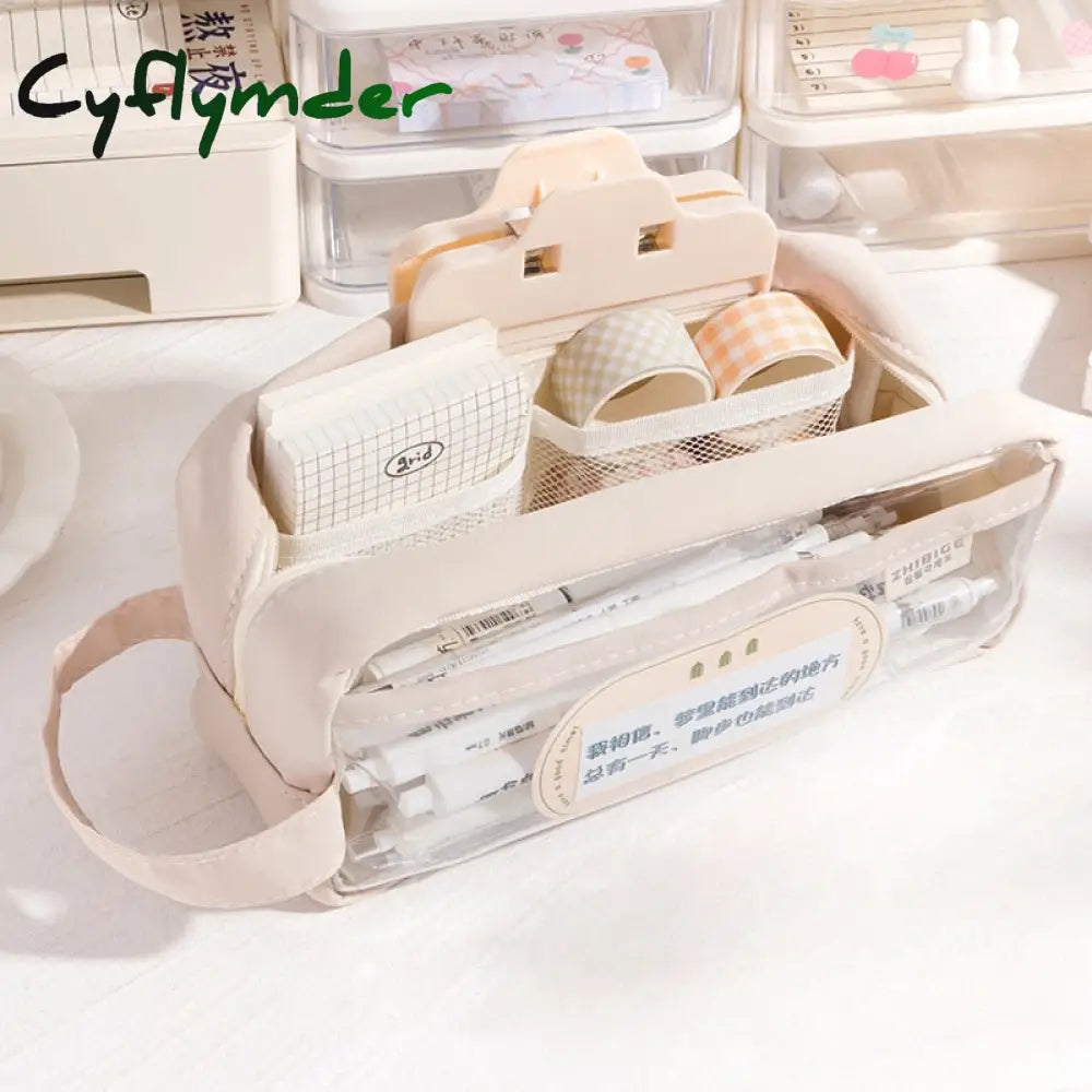 Cyflymder Transparent Large Capacity Pencil Bag Ins Style School Case Pen Aesthetic Stationery