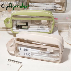 Cyflymder Transparent Large Capacity Pencil Bag Ins Style School Case Pen Aesthetic Stationery
