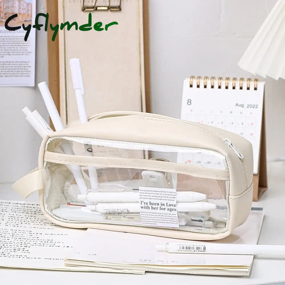 Cyflymder Transparent Large Capacity Pencil Bag Ins Style School Case Stationery Holder Waterproof