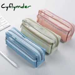 Cyflymder Transparent Mesh Pencil Bag Large Capacity Stationery Holder Round Zipper Pouch Pen Case