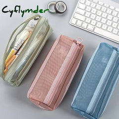 Cyflymder Transparent Mesh Pencil Bag Large Capacity Stationery Holder Round Zipper Pouch Pen Case