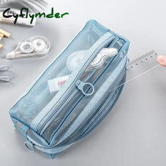 Cyflymder Transparent Mesh Pencil Bag Large Capacity Stationery Holder Round Zipper Pouch Pen Case