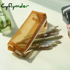 Cyflymder Transparent Stationery Bag Exam Special Student Net Yarn Pencil Case Large Capacity High