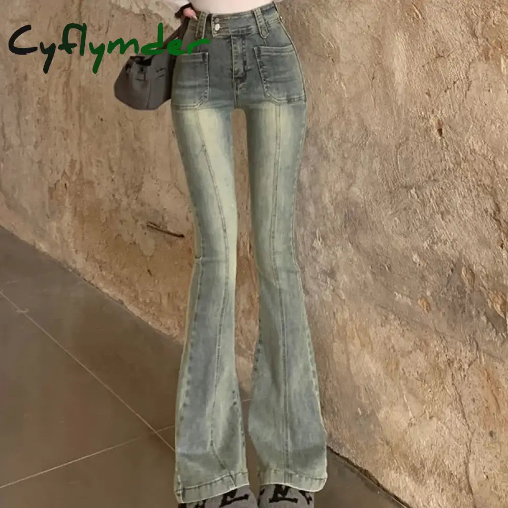 Cyflymder trashy outfits Pockets Vintage High Waist Skinny Jeans Female Hong Kong Style Denim Bell Bottom Pants Spicy