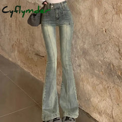 Cyflymder trashy outfits Pockets Vintage High Waist Skinny Jeans Female Hong Kong Style Denim Bell Bottom Pants Spicy