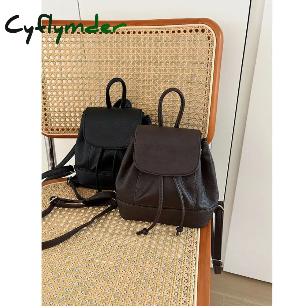 Cyflymder trashy outfits Solid Small String Backpacks PU Large Capacity High Quality Cute Fresh Fashion Backpacks for