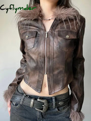 Cyflymder summer inspo Streetwear Faux Collar Women Moto Style Jackets Autumn Long Sleeve Fashion Chic Design Short