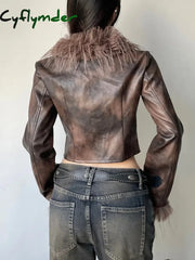 Cyflymder summer inspo Streetwear Faux Collar Women Moto Style Jackets Autumn Long Sleeve Fashion Chic Design Short